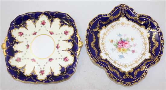 Six Royal Crown Derby flower painted plates and dishes, late 19th / early 20th century, largest 24.5cm